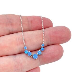 Estate Sterling Silver 925 Blue Opal Necklace 16.5"-18.5"